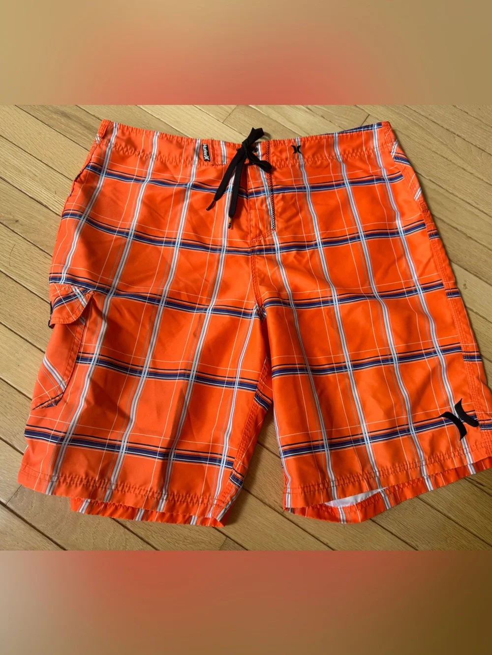 Hurley Men's Size 36 Orange Striped Hybrid Knee Length Boardshorts EUC